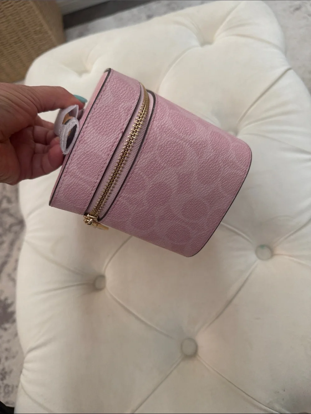 Coach Pink Signature Vanity Cosmetic Case with Top Handle